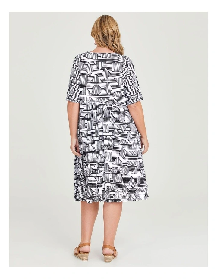 Mixed Geo Dress in Black/White Print image 2