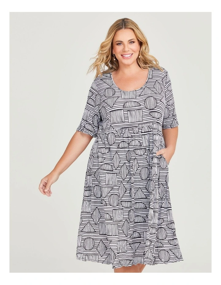 Mixed Geo Dress in Black/White Print image 3