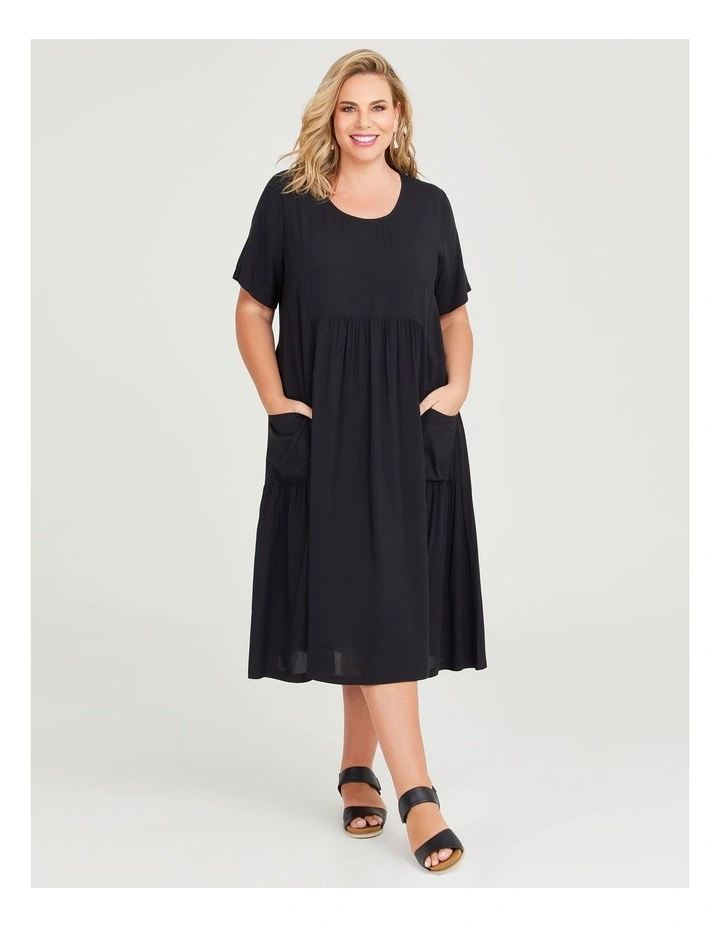 Natural Pocket Midi Dress in Black image 1