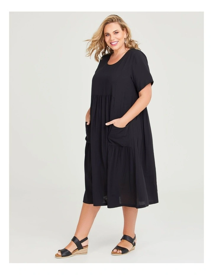 Natural Pocket Midi Dress in Black image 2