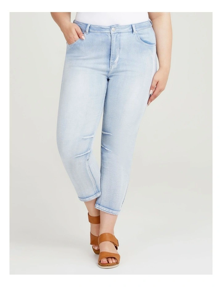 Cotton Blend Ankle Jeans in Ice Blue image 1