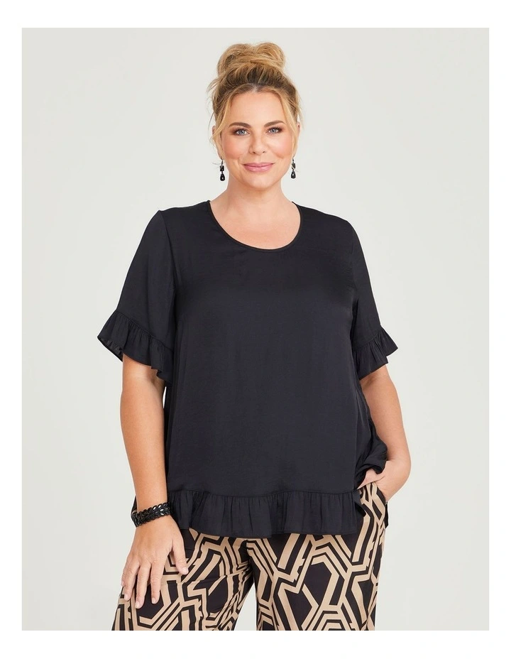 Ruffle Hem Luxe Top in Black image 1