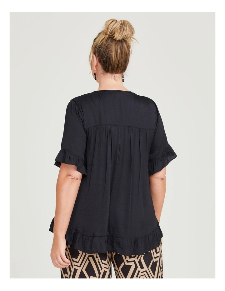 Ruffle Hem Luxe Top in Black image 2
