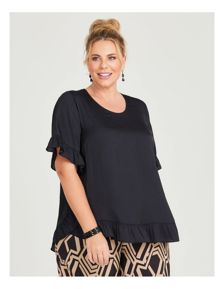 Ruffle Hem Luxe Top in Black image 3