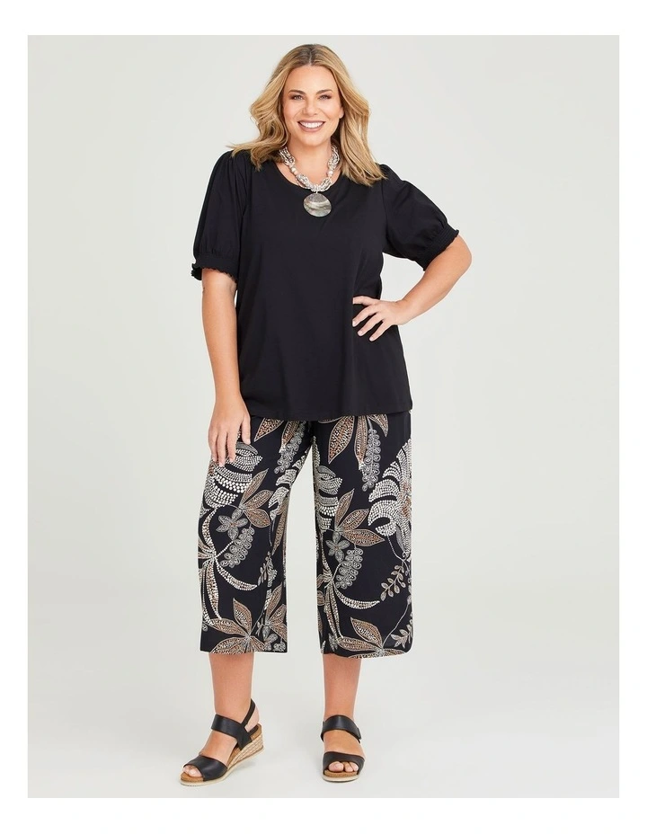 Cotton Shirred Puff Sleeve Top in Black image 4