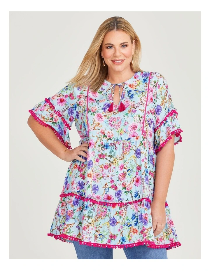 Natural Pom Pom Tunic in Print image 1