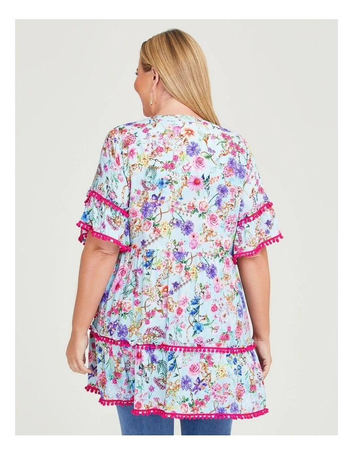 Natural Pom Pom Tunic in Print image 2