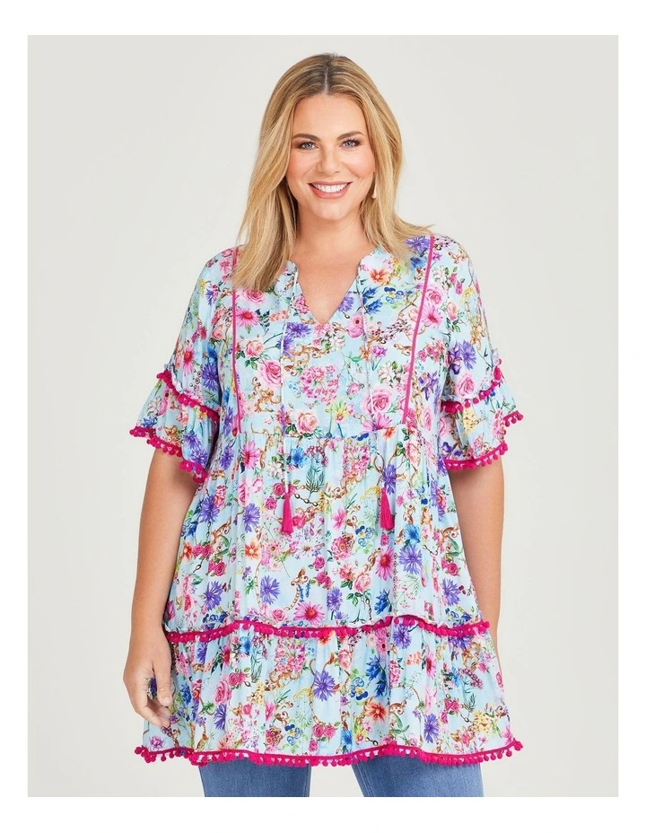 Natural Pom Pom Tunic in Print image 3