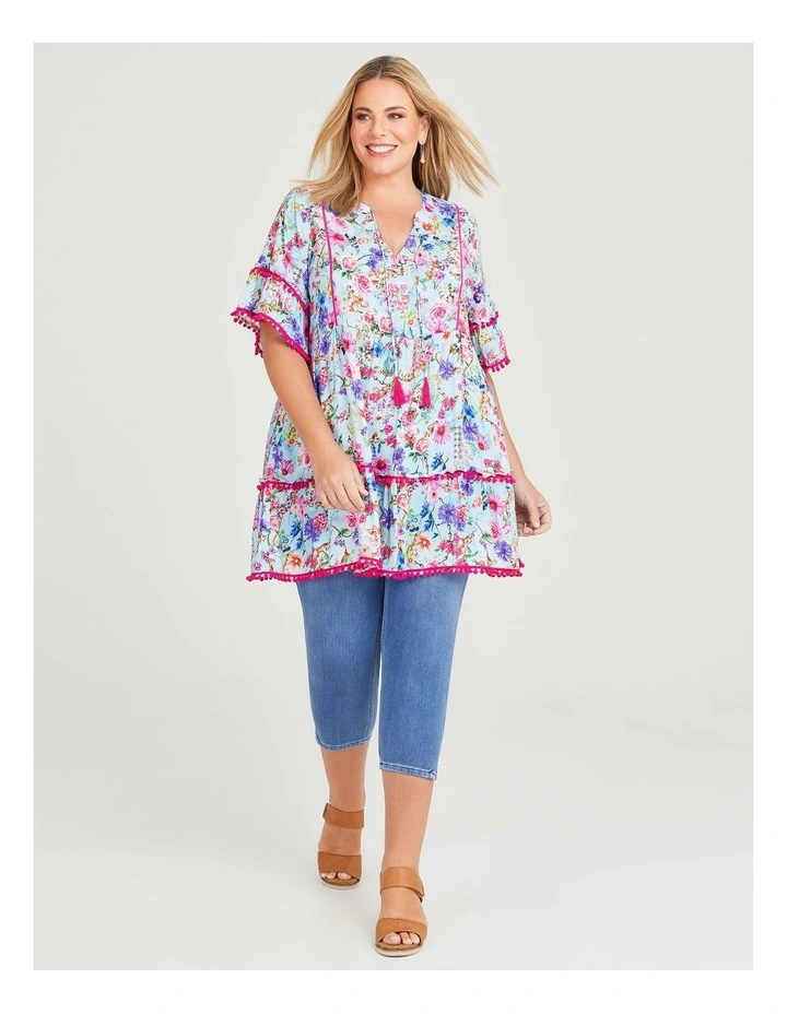 Natural Pom Pom Tunic in Print image 4