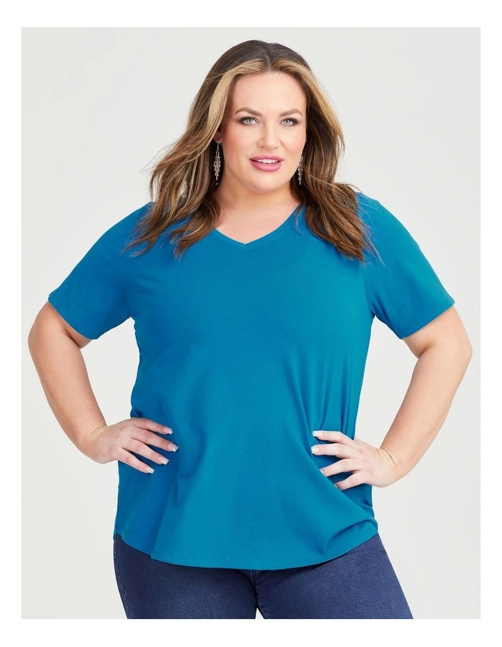 Taking Shape Australian Cotton V Neck Tee In Deep Lagoon | MYER