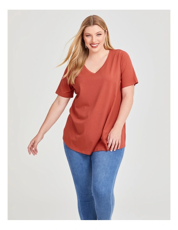 Taking Shape Australian Cotton V-neck Tee In Cinnabar | MYER