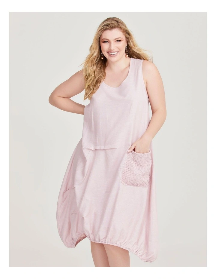 Tuck Front Linen Bamboo Dress in Dusty Pink image 3