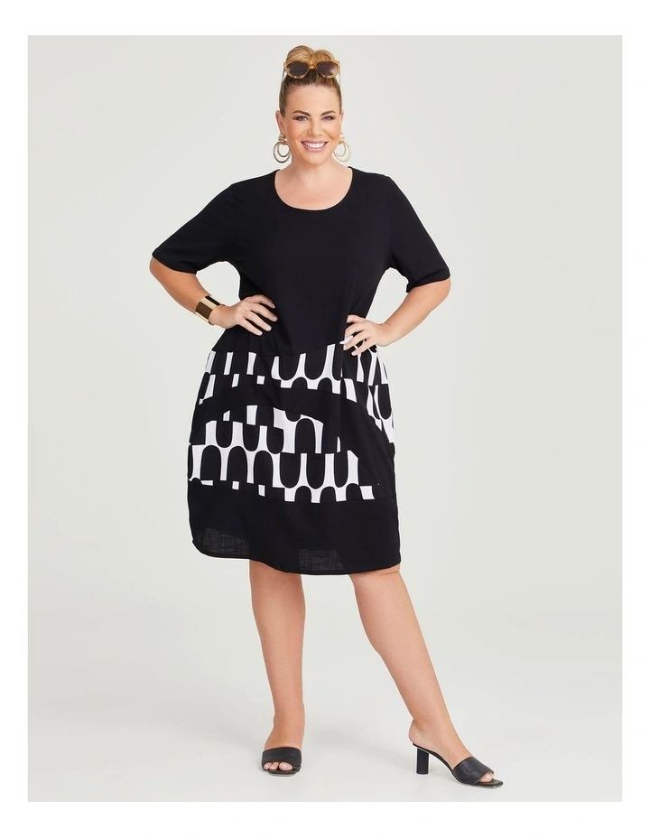 Spliced Natural Tulip Dress in Black White Print image 1
