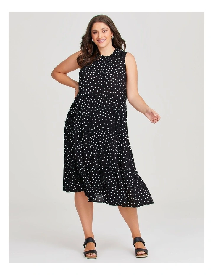 Natural Tiered Spot Dress in Black/Off White image 1