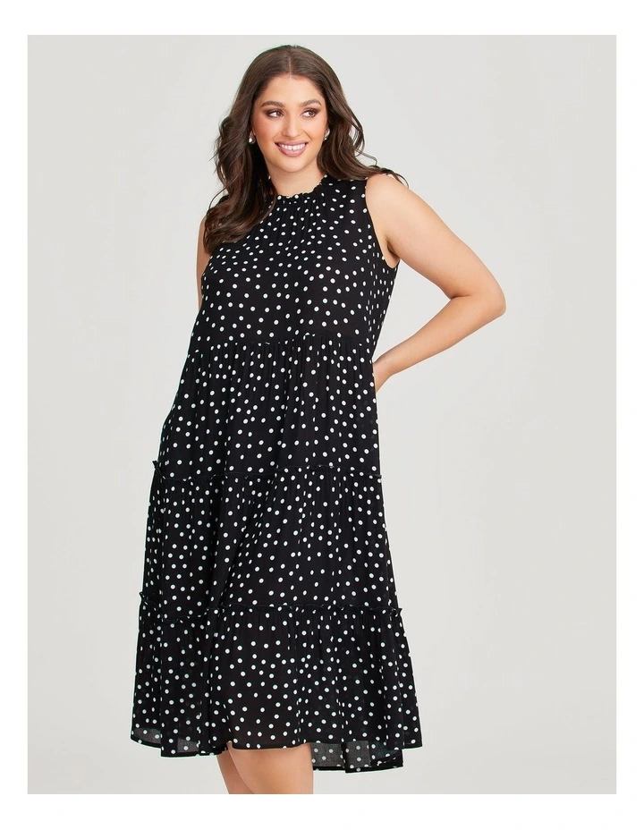 Natural Tiered Spot Dress in Black/Off White image 3