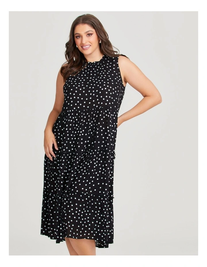 Natural Tiered Spot Dress in Black/Off White image 4