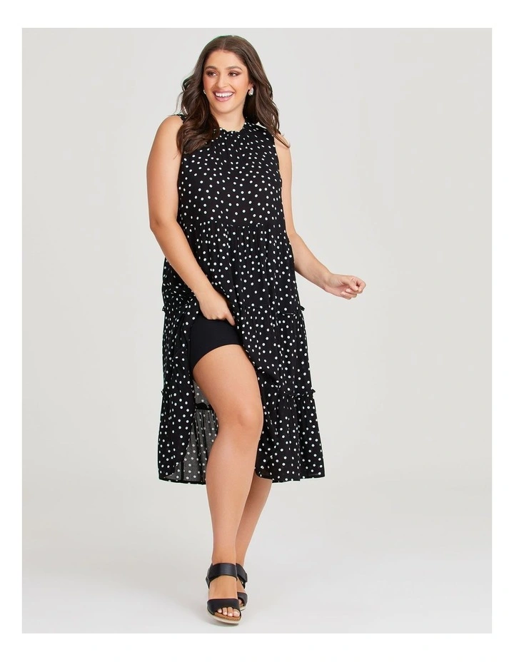 Natural Tiered Spot Dress in Black/Off White image 5
