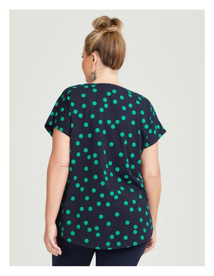 Cotton Scoop Neck Spot Top in Navy/Green image 2
