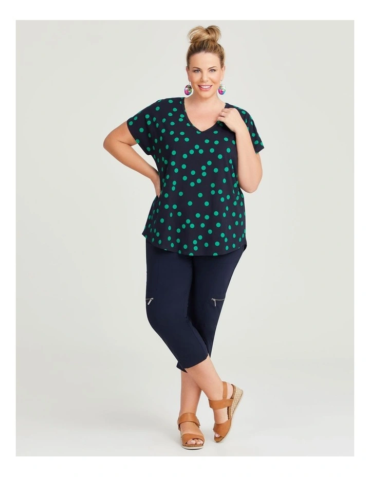 Cotton Scoop Neck Spot Top in Navy/Green image 4
