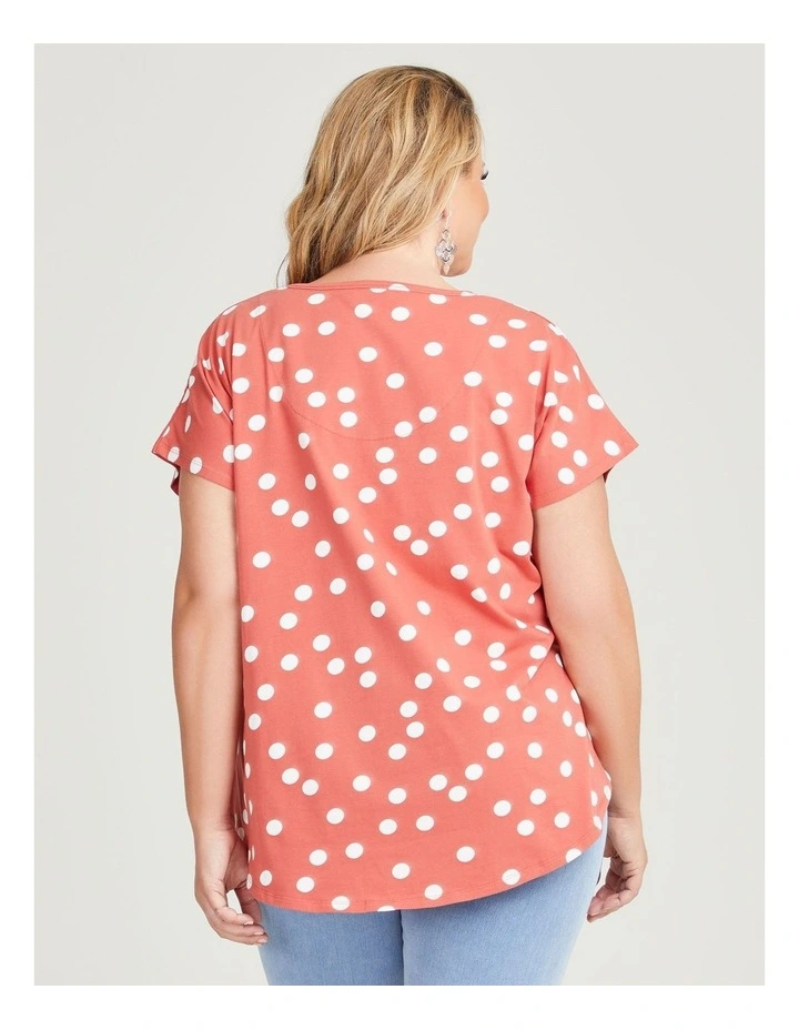Cotton Scoop Neck Spot Top in Terracotta/off White image 2