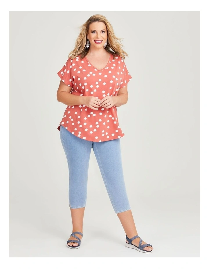 Cotton Scoop Neck Spot Top in Terracotta/off White image 4