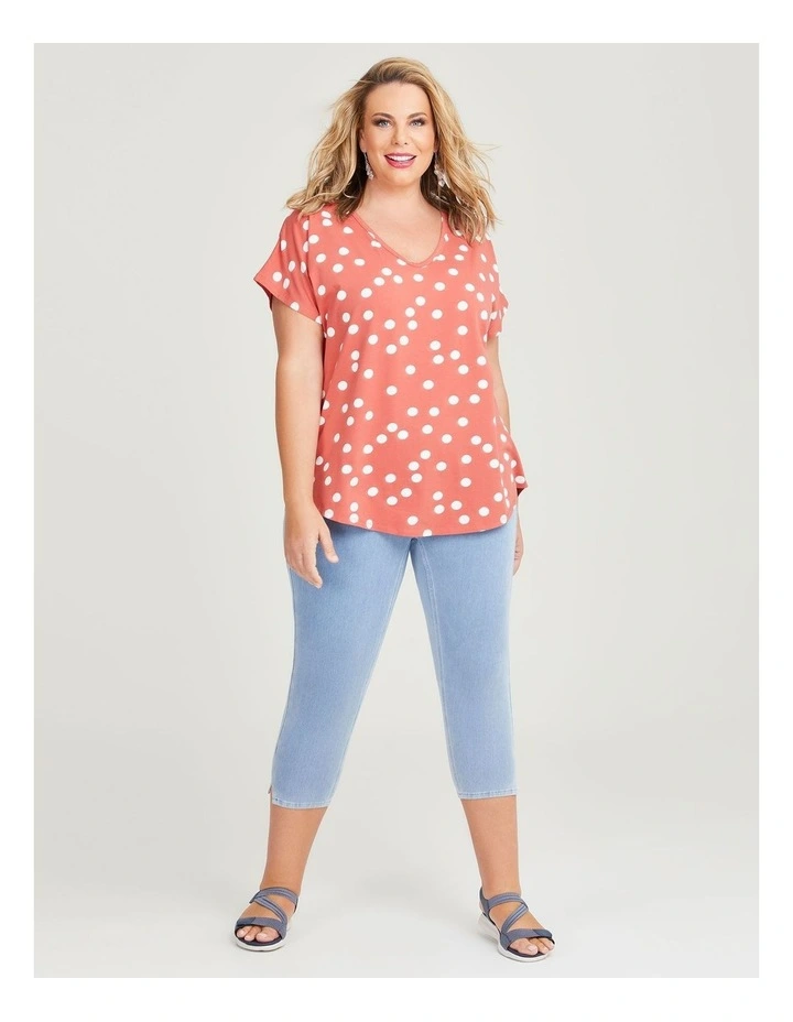 Cotton Scoop Neck Spot Top in Terracotta/off White image 5