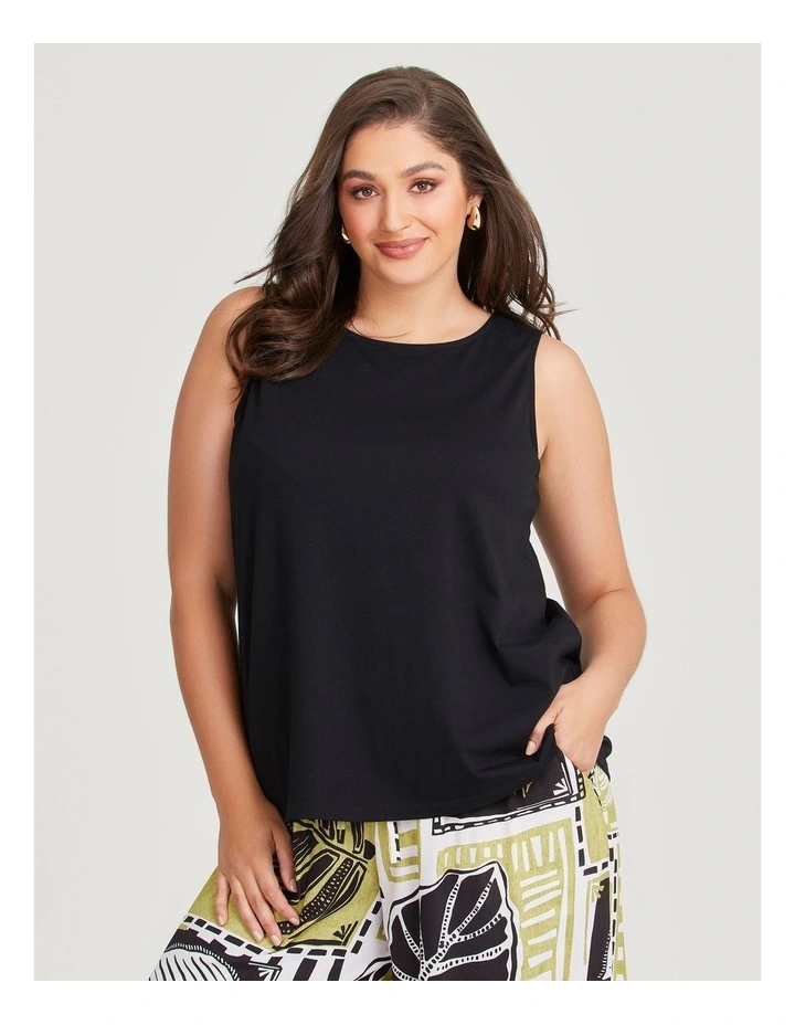 Cotton Crew Neck Tank in Black image 1