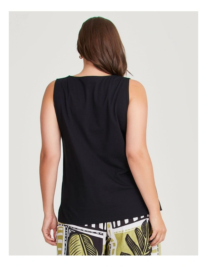 Cotton Crew Neck Tank in Black image 2