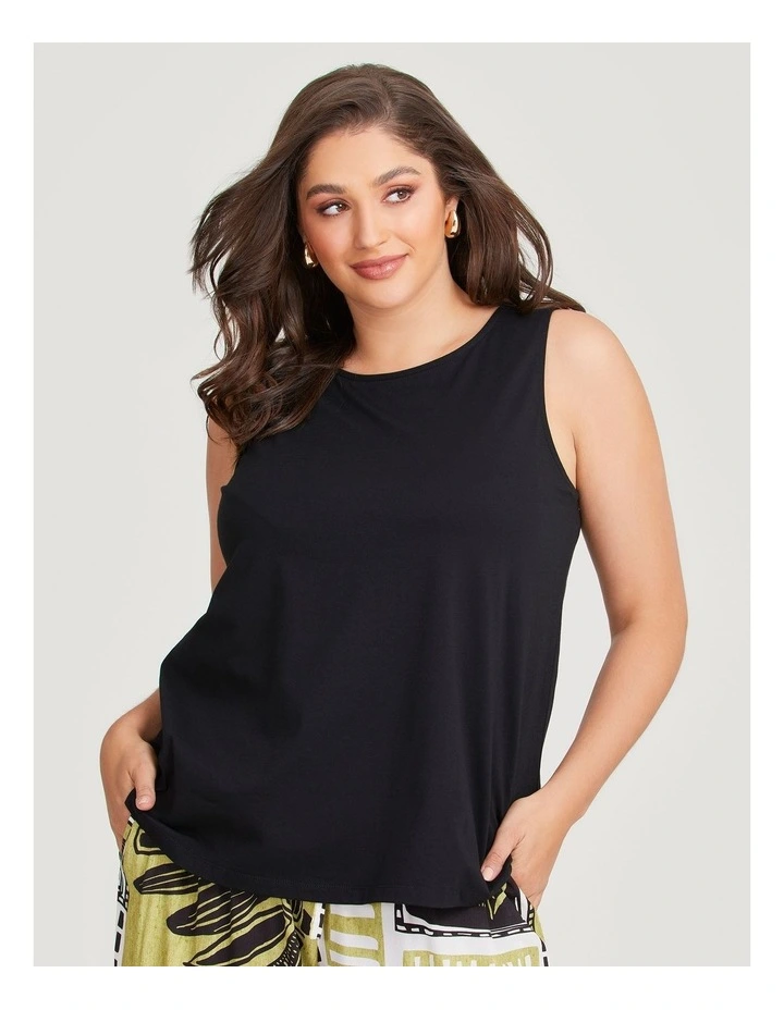 Cotton Crew Neck Tank in Black image 3