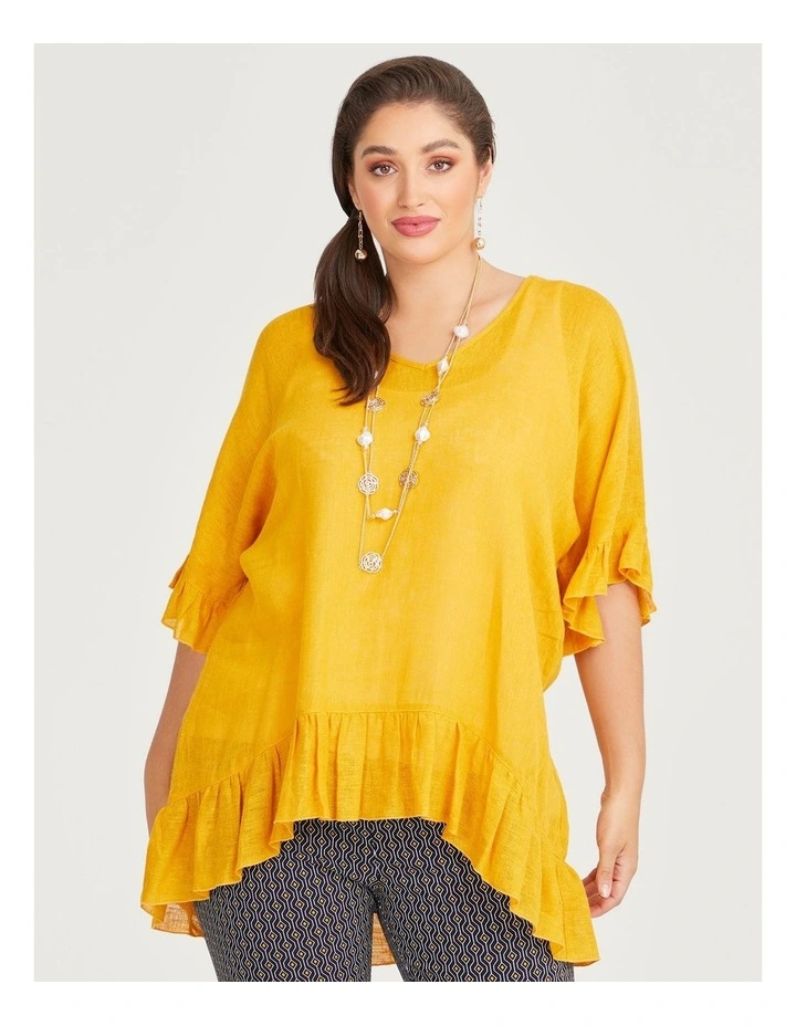 Taking Shape Linen Blend Willow Top in Golden Yellow MYER