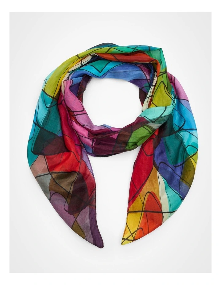 Bright Patchwork Silk Scarf in Multi image 1