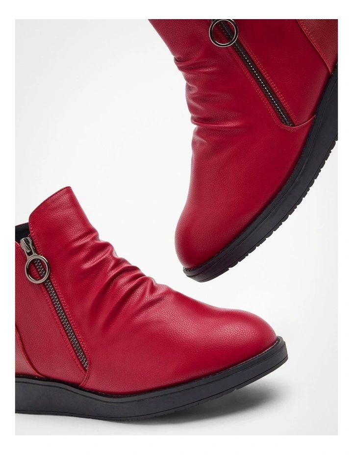 Wedge Ruched Zip Boot in Red image 6