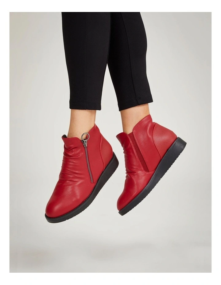 Wedge Ruched Zip Boot in Red image 7