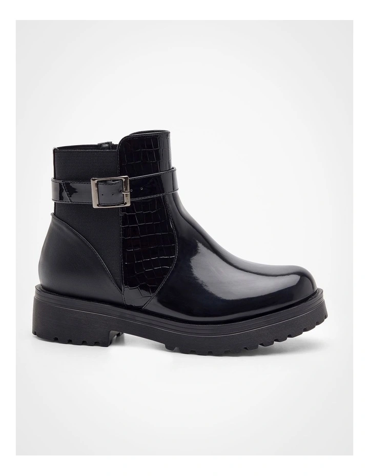 Croc Patent Zip Boot in Black image 1