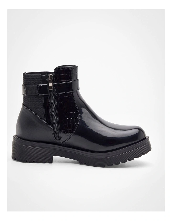 Croc Patent Zip Boot in Black image 2
