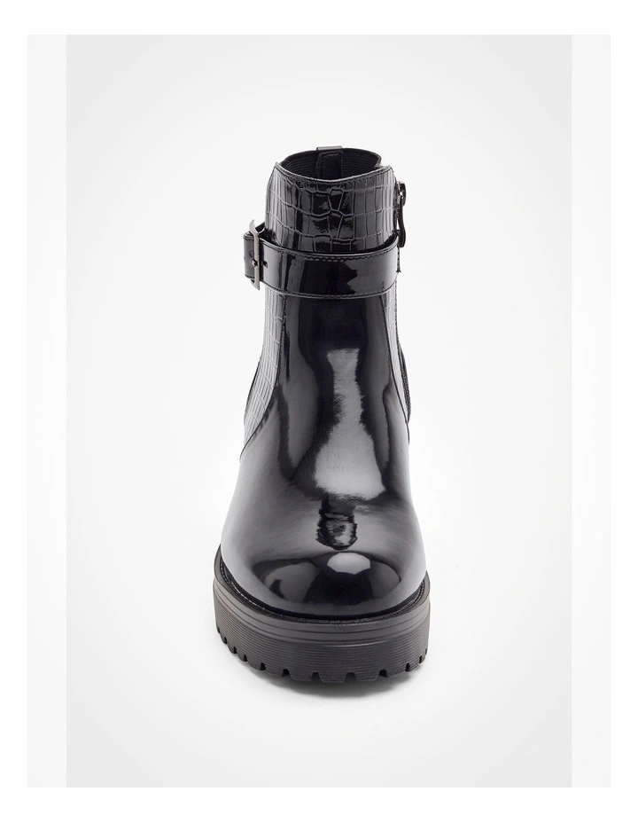 Croc Patent Zip Boot in Black image 4