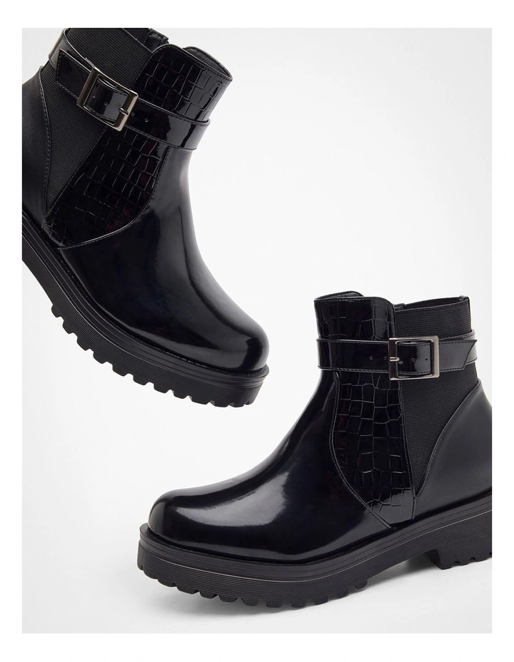 Croc Patent Zip Boot in Black image 6
