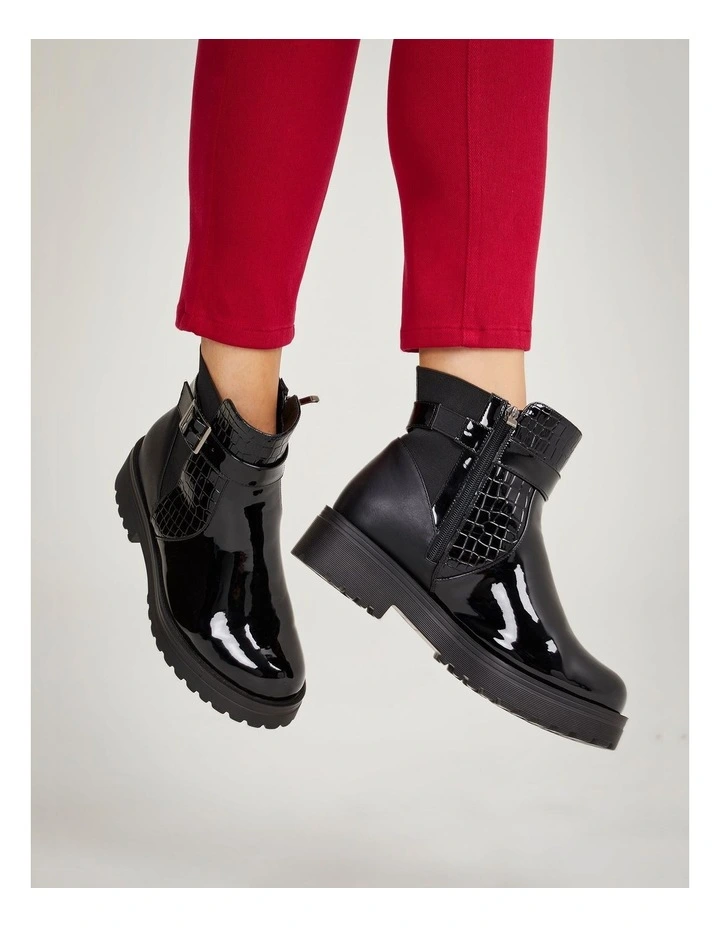 Croc Patent Zip Boot in Black image 7