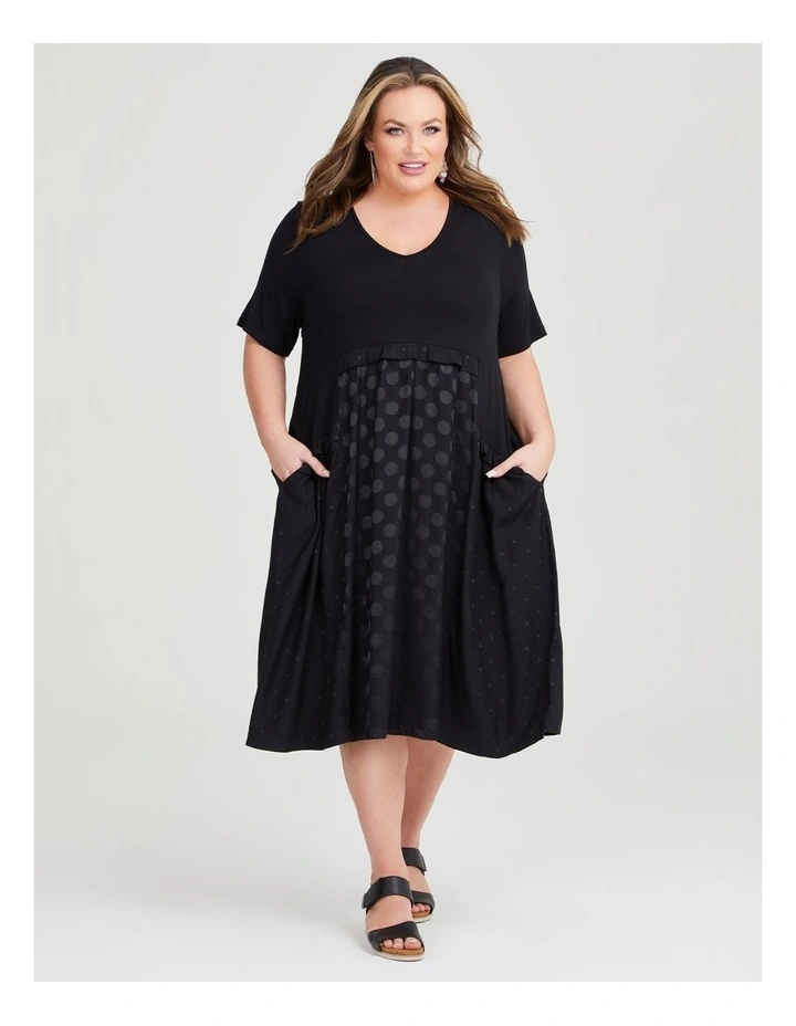 Satin Spot and Bamboo Dress in Black image 1