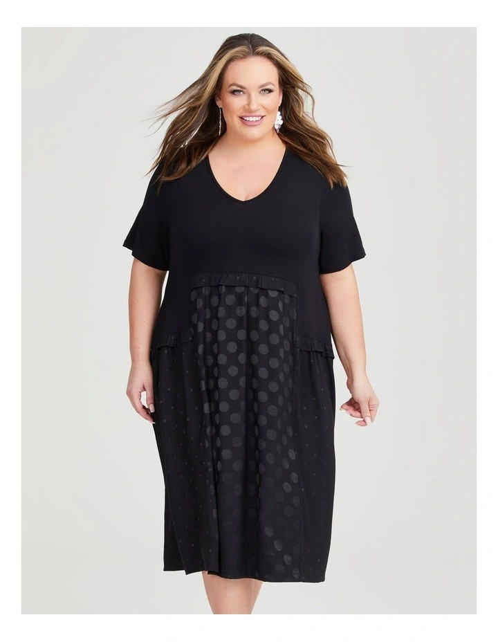 Satin Spot and Bamboo Dress in Black image 3