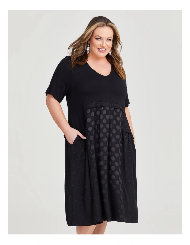 Satin Spot and Bamboo Dress in Black image 4