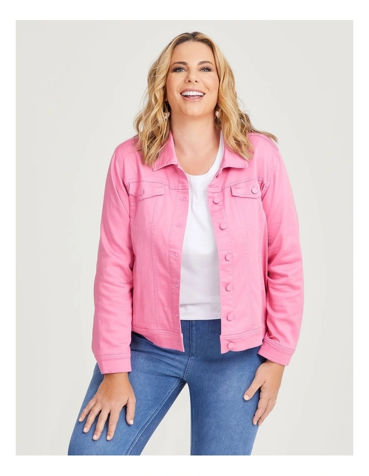 Coloured Classic Denim Jacket in Aurora Pink image 1
