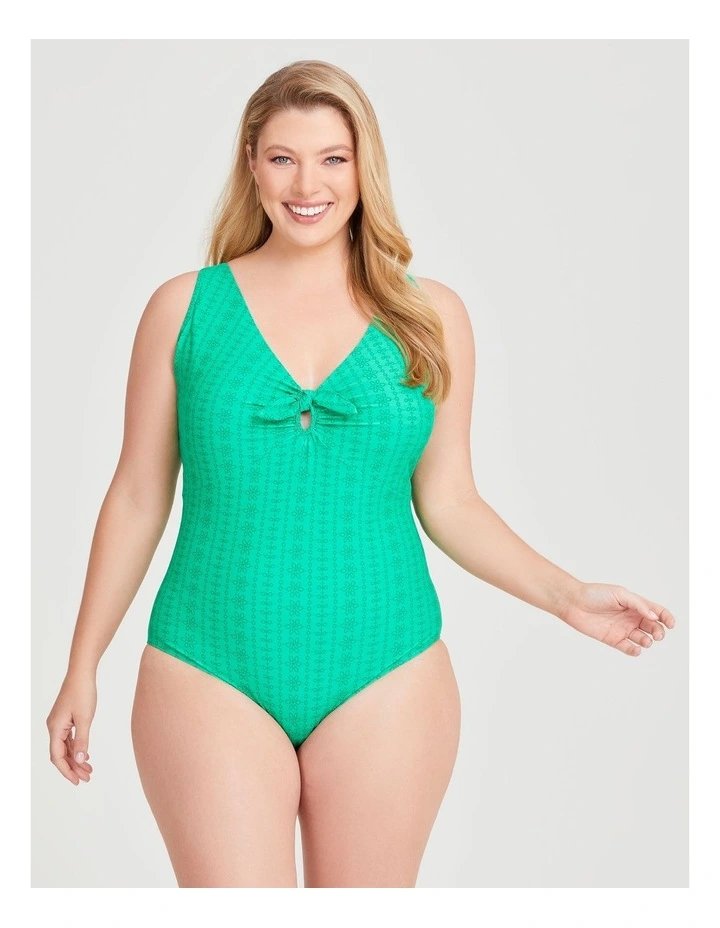 Broderie Print Tie Swimsuit in Island Green image 1