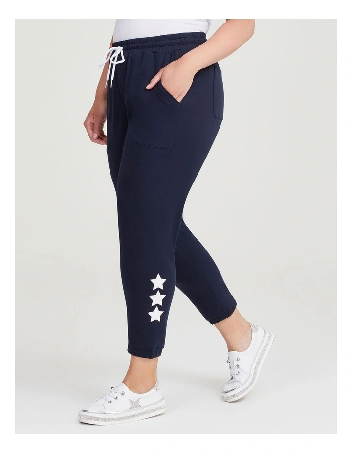 Cotton Star Print Trackpant in Navy image 1