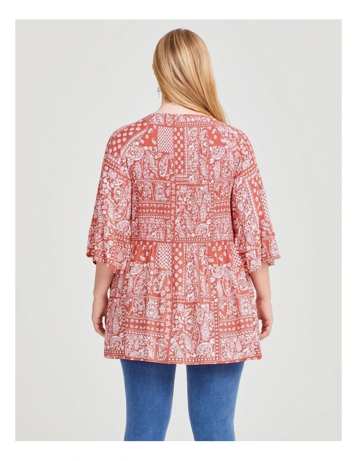Natural Scarf Print Tunic in Terracotta/Off White image 2