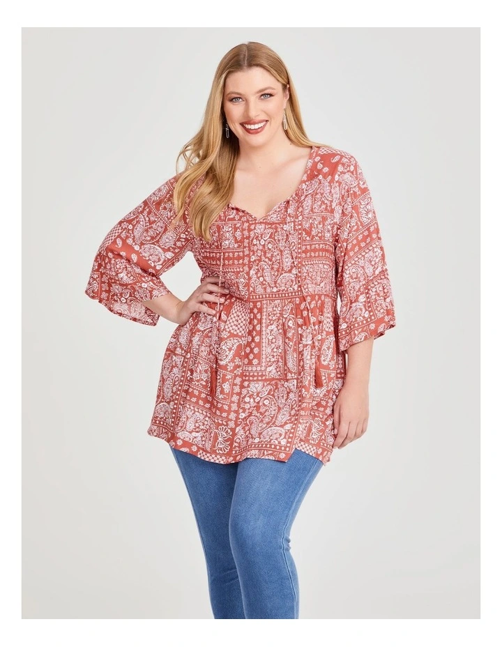 Natural Scarf Print Tunic in Terracotta/Off White image 3