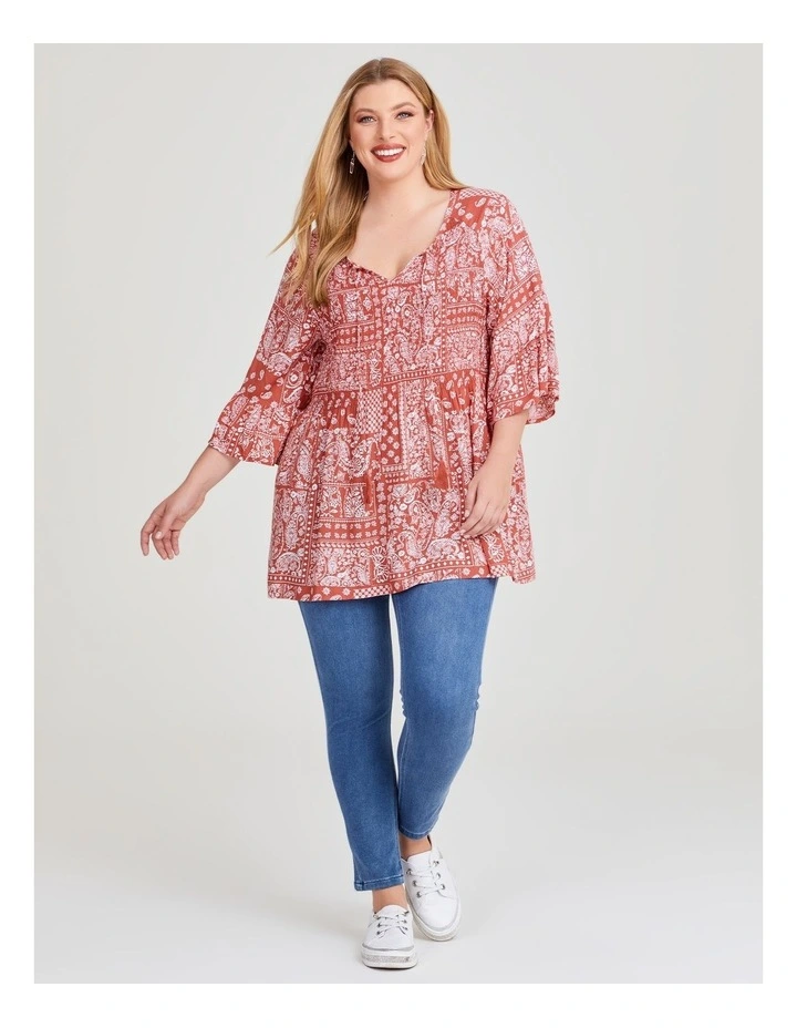 Natural Scarf Print Tunic in Terracotta/Off White image 4