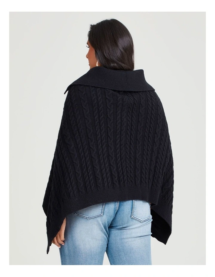 Side Button Detail Poncho in Black image 2