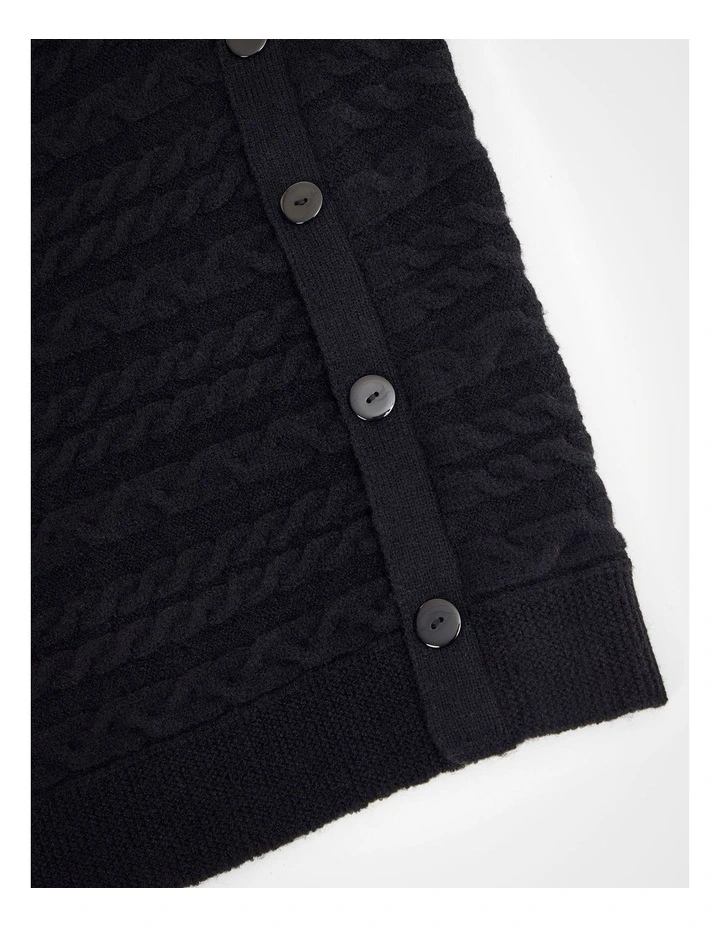 Side Button Detail Poncho in Black image 4