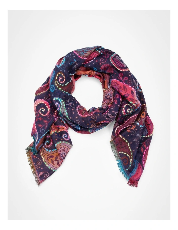 Paisley Embroidered Scarf in Multi image 1